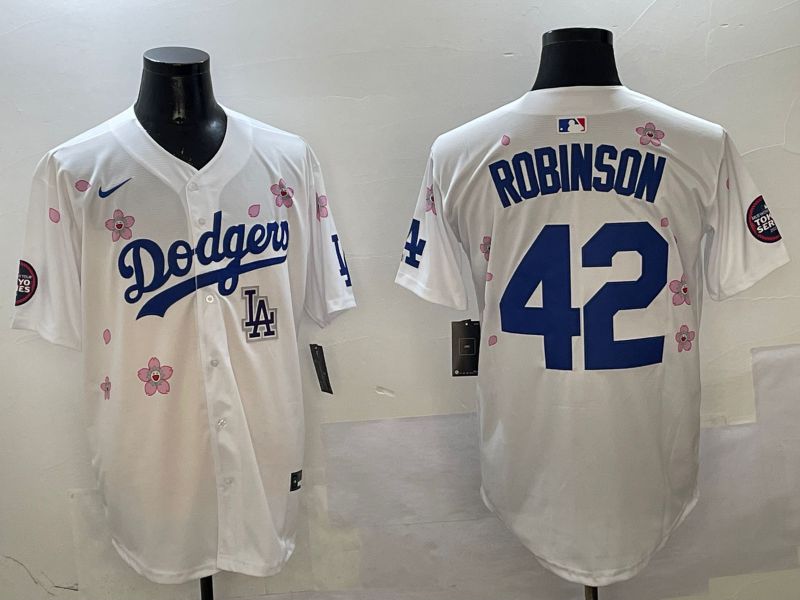 Men Los Angeles Dodgers 42 Robinson White Sakura Edition 2025 Nike MLB Jersey style 9